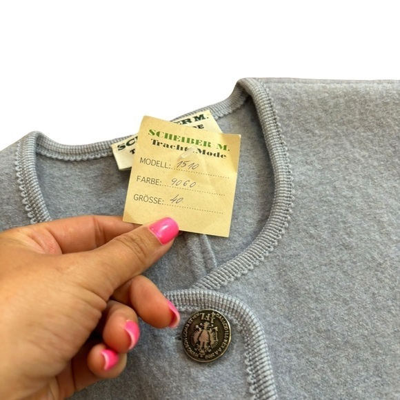 Scheiber M. 100% Wool Light Blue Vintage Smoking Jacket Crest Buttons Women’s M - Picture 12 of 16